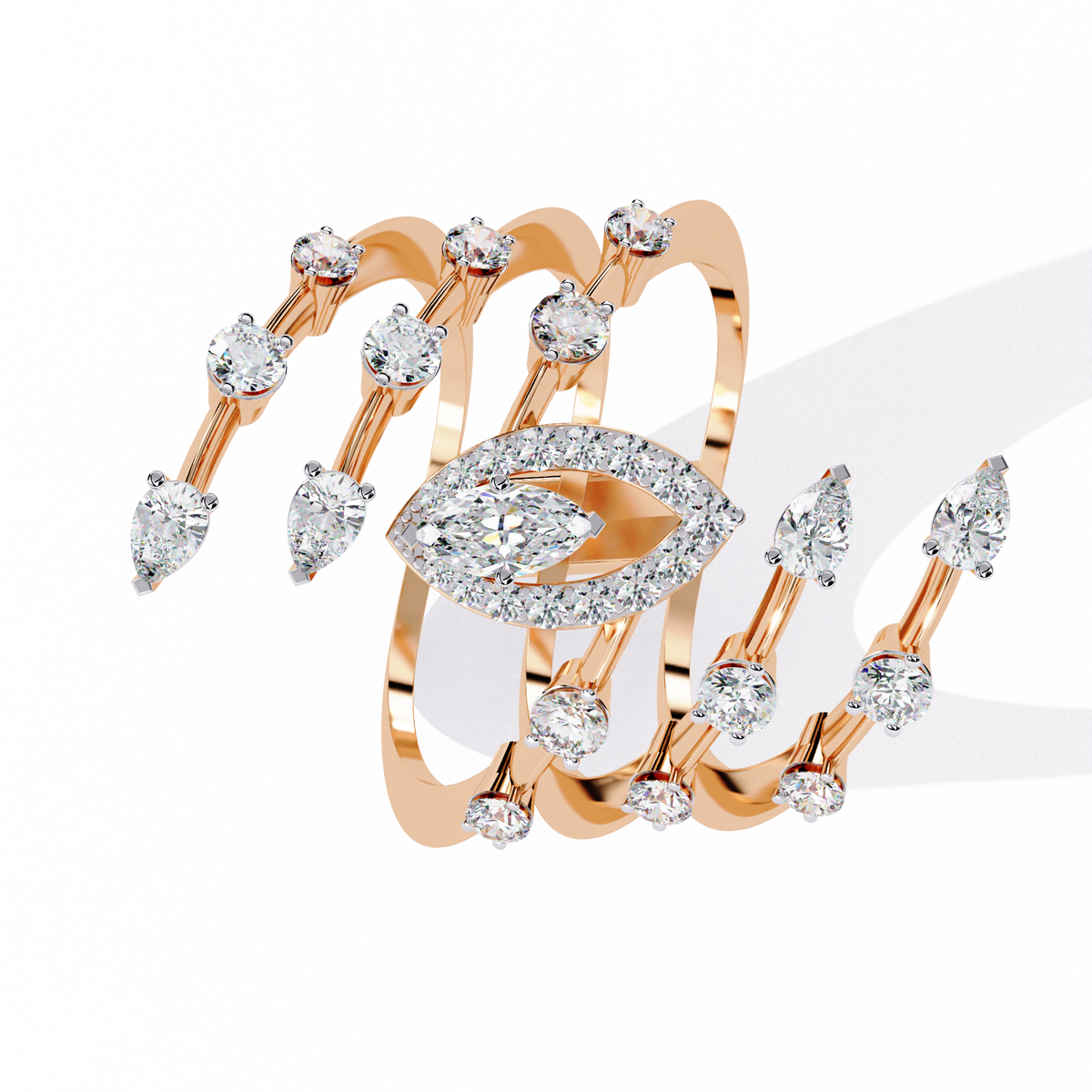 Reverra 14K Marquise Diamond Multi Band Ring, CTTW-1.18