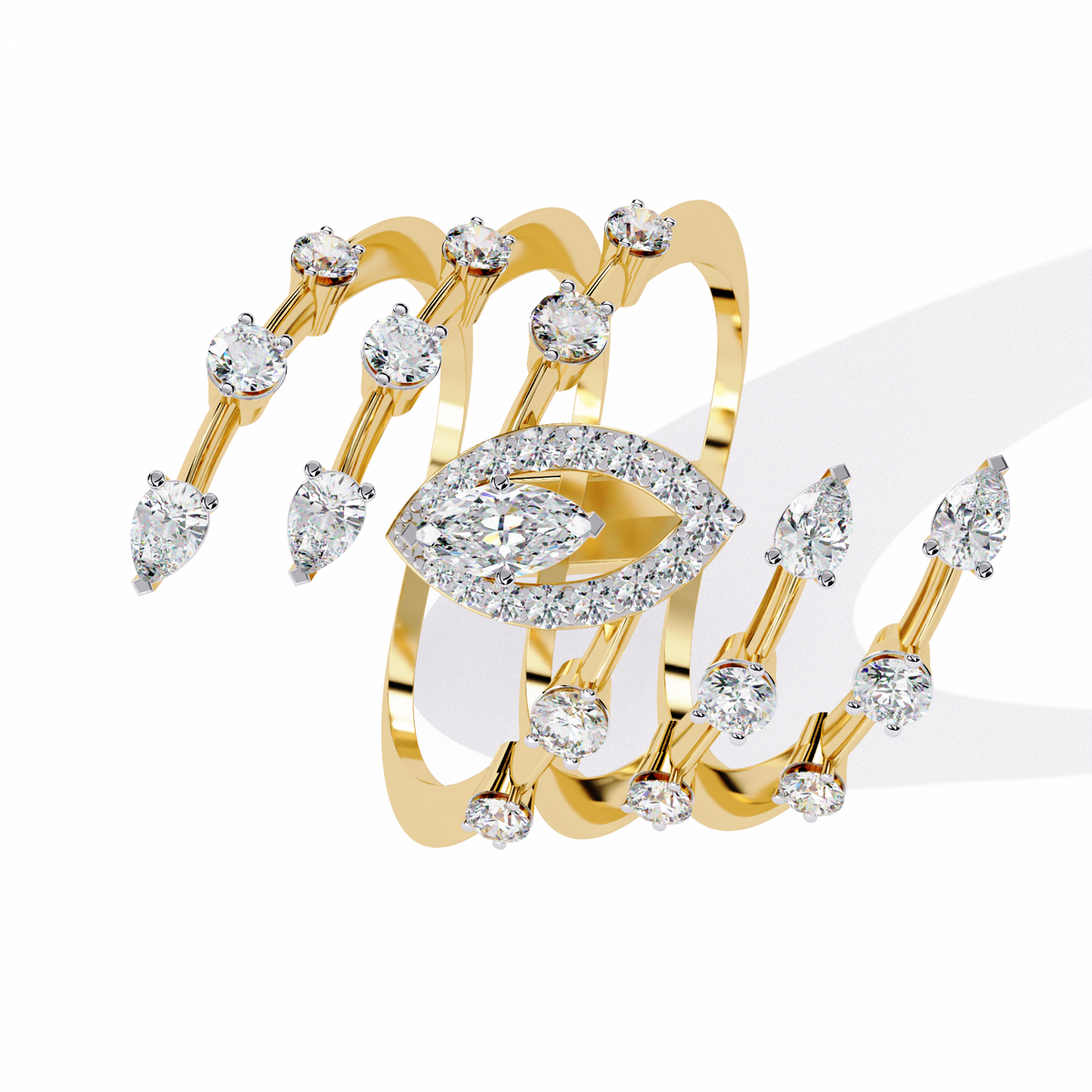 Reverra 14K Marquise Diamond Multi Band Ring, CTTW-1.18