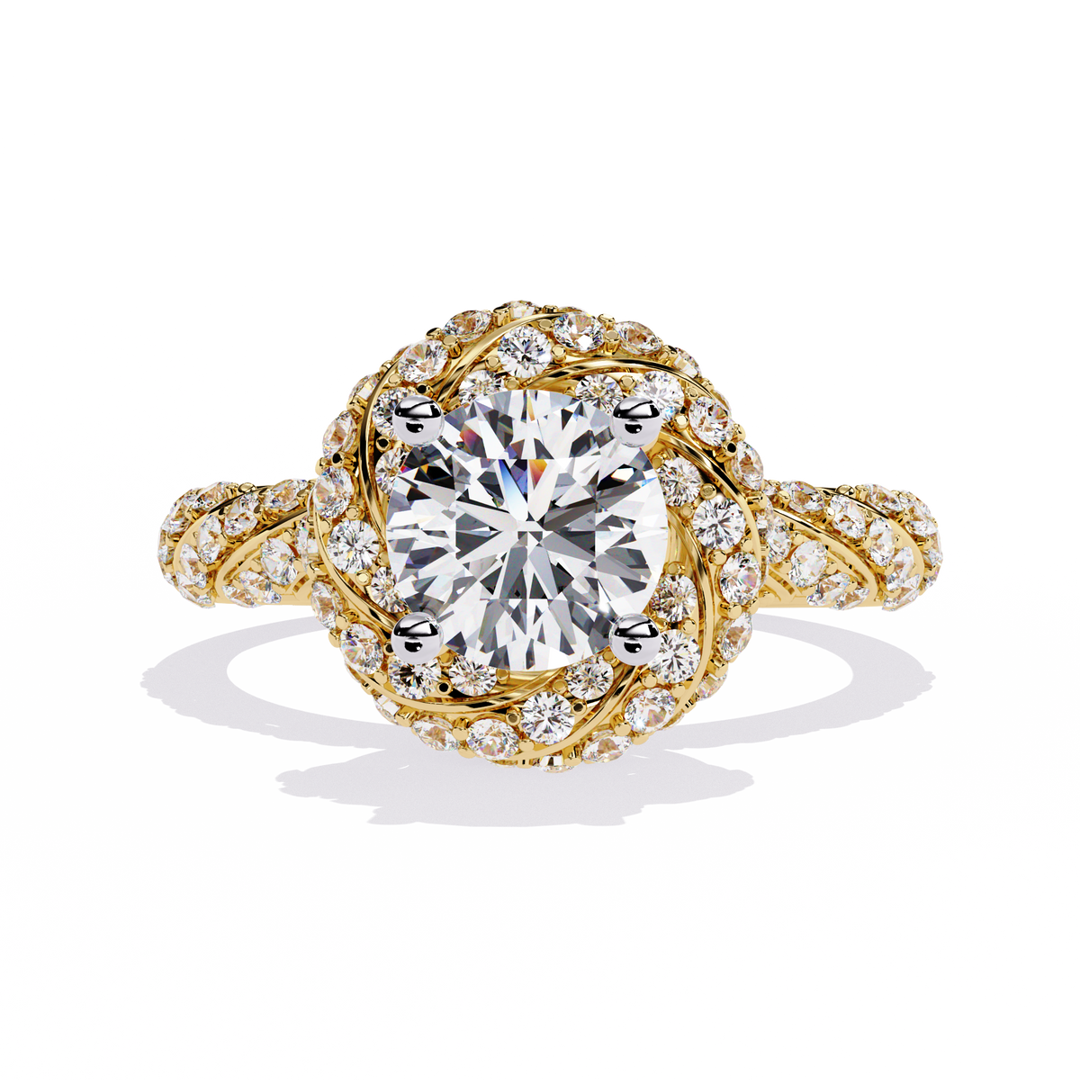 Reverra 14K Round Diamond Twisted Halo Engagement Ring, CTTW-1.44