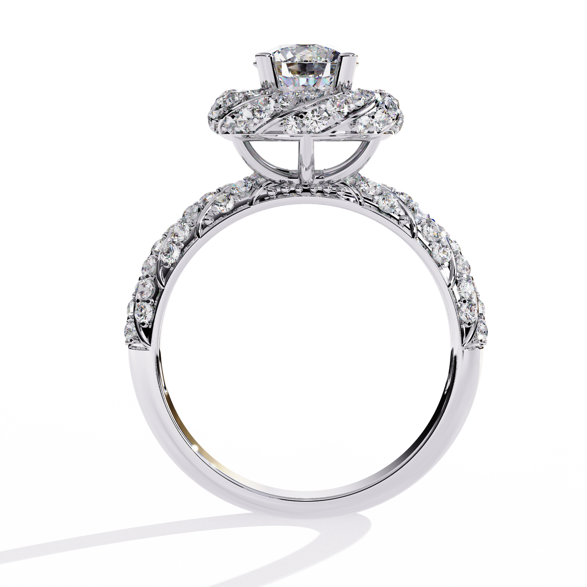 Reverra 14K Round Diamond Twisted Halo Engagement Ring, CTTW-1.44