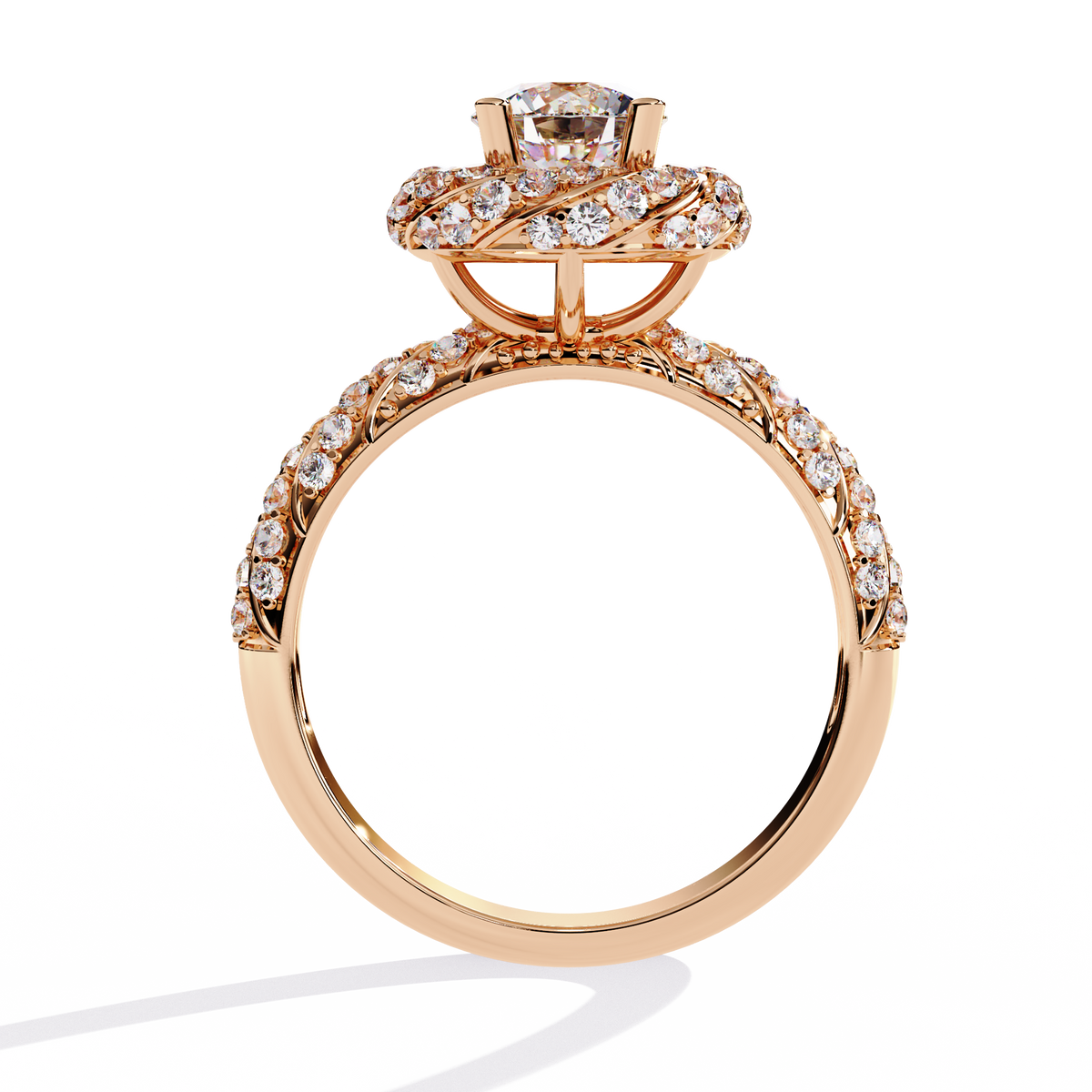 Reverra 14K Round Diamond Twisted Halo Engagement Ring, CTTW-1.44