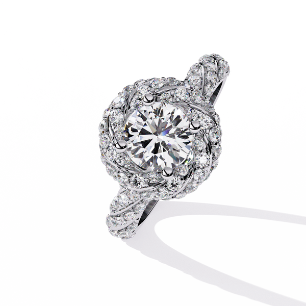 Reverra 14K Gold Round Lab Grown Diamond Twisted Halo Engagement Ring for Women, CTTW-1.44
