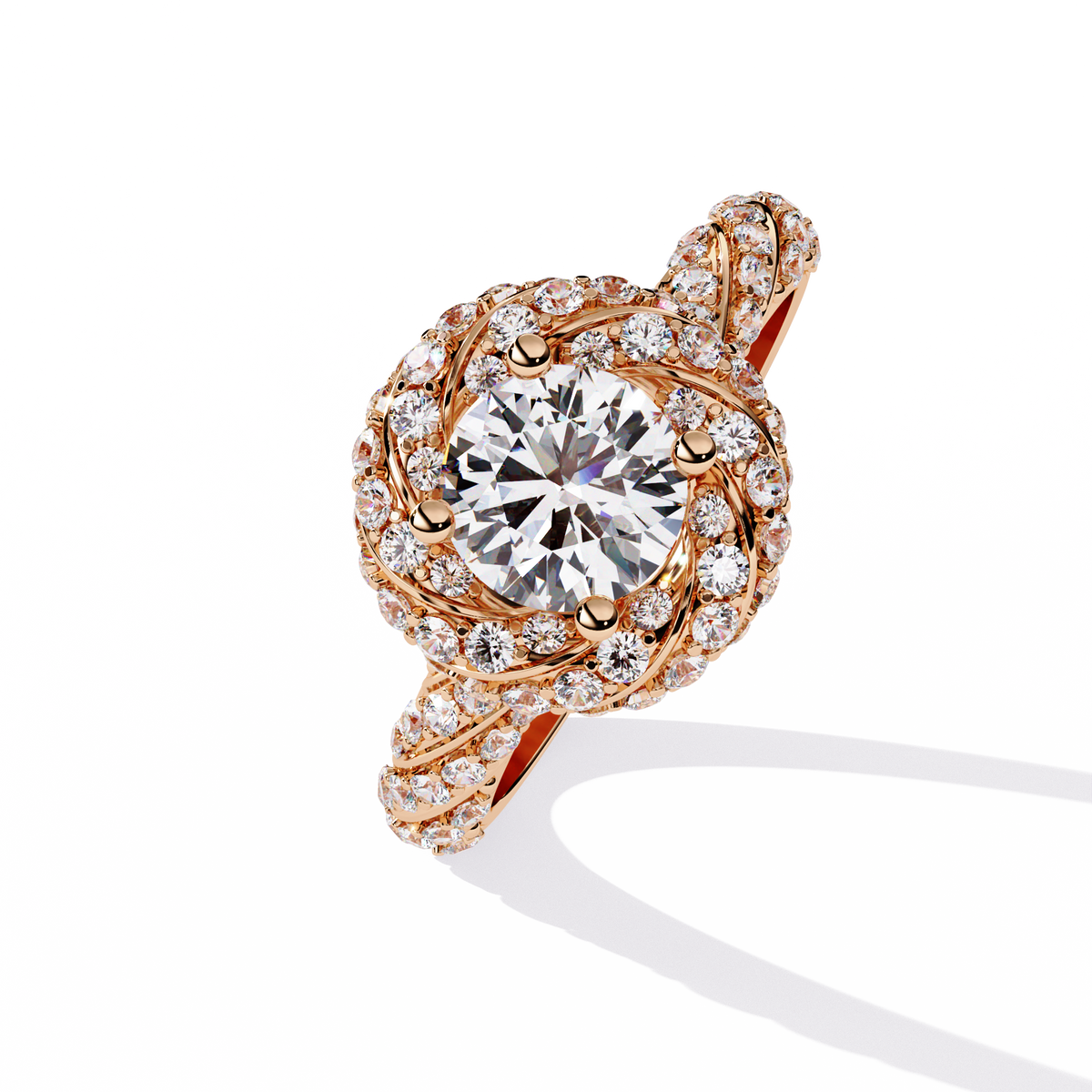 Reverra 14K Round Diamond Twisted Halo Engagement Ring, CTTW-1.44