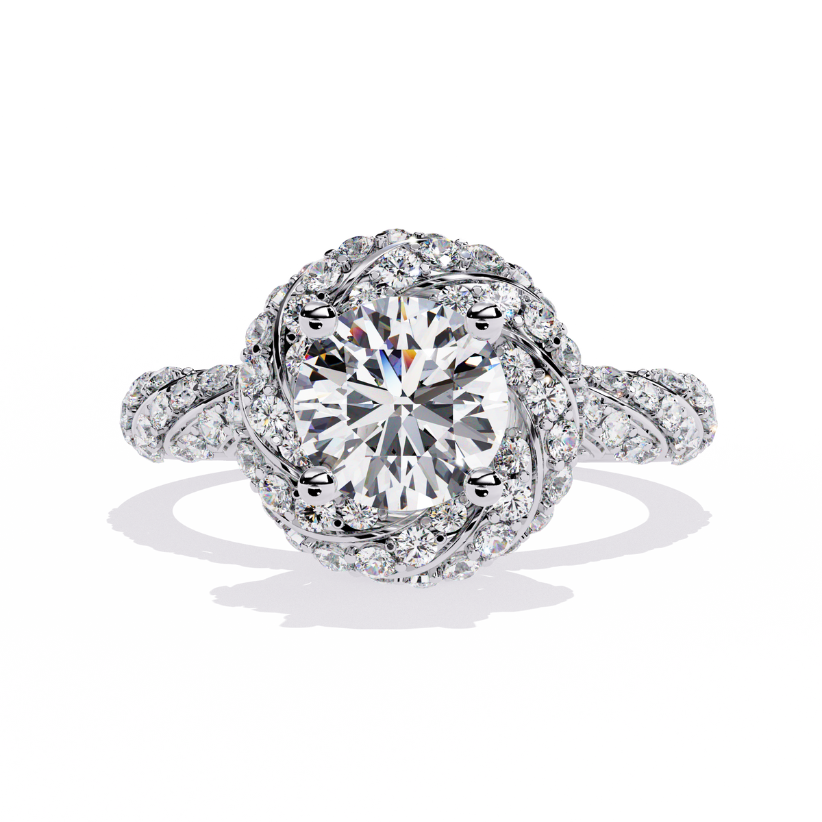 Reverra 14K Round Diamond Twisted Halo Engagement Ring, CTTW-1.44
