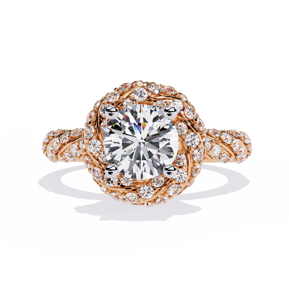 Reverra 14K Round Diamond Twisted Halo Engagement Ring, CTTW-1.44
