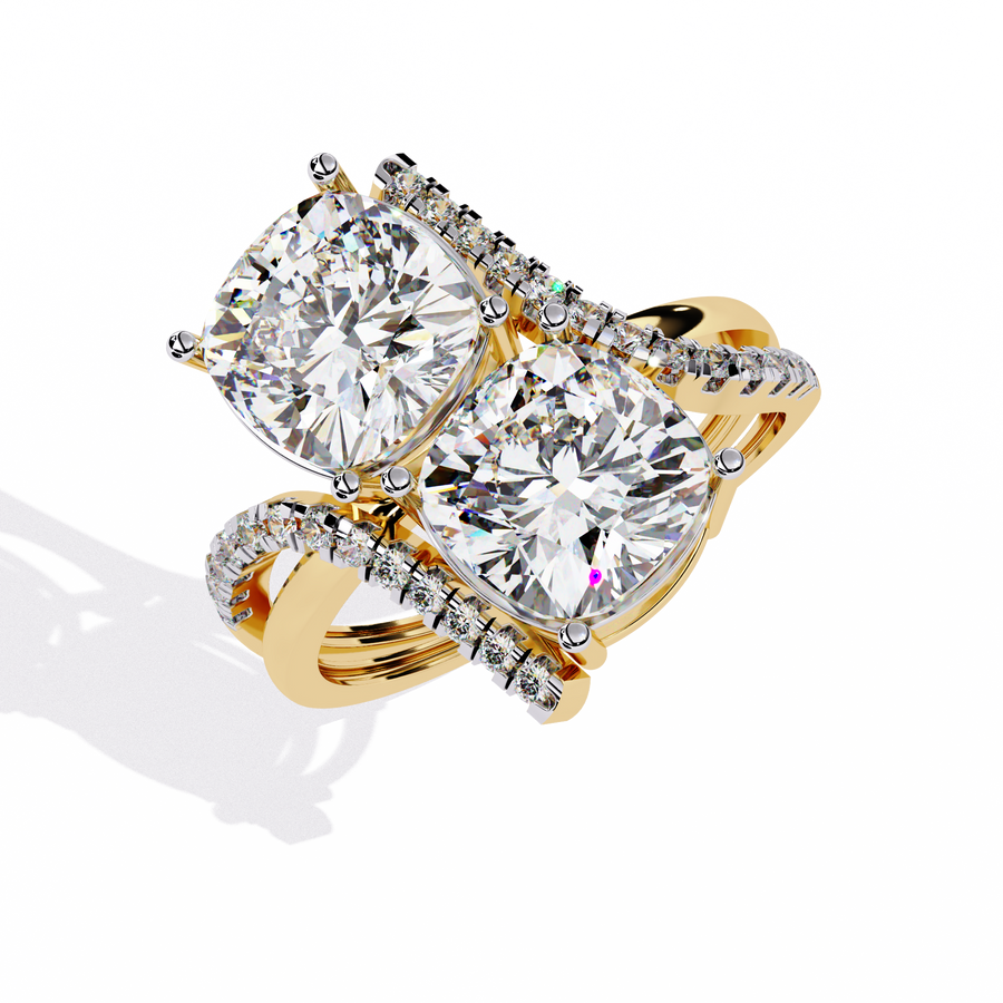 Reverra 14K Gold Cushion & Round Lab Grown Diamond Toi et Moi Engagement Ring for Women, CTTW-5.04