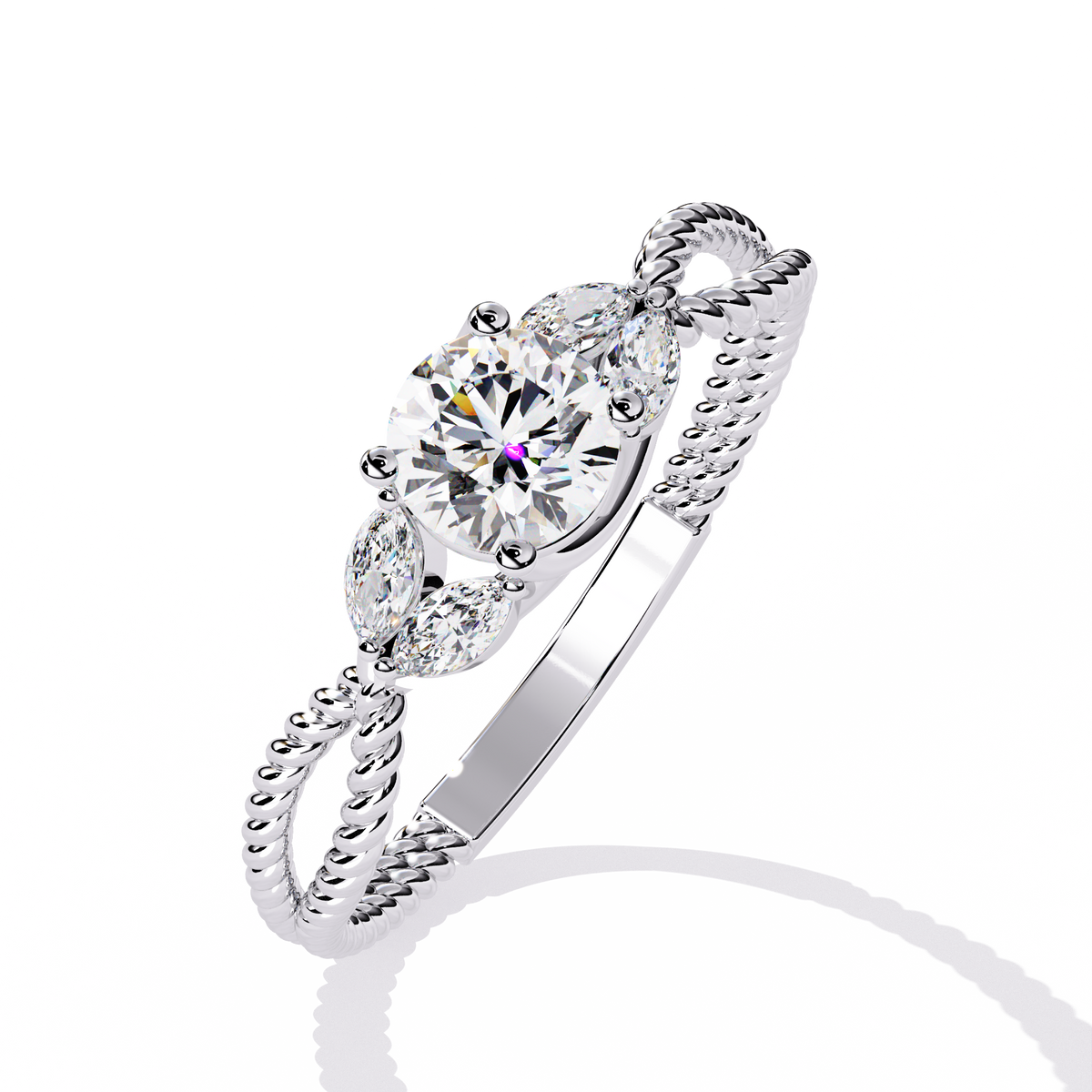 Reverra 14K Round Diamond Marquise Side Engagement Ring, CTTW-0.44