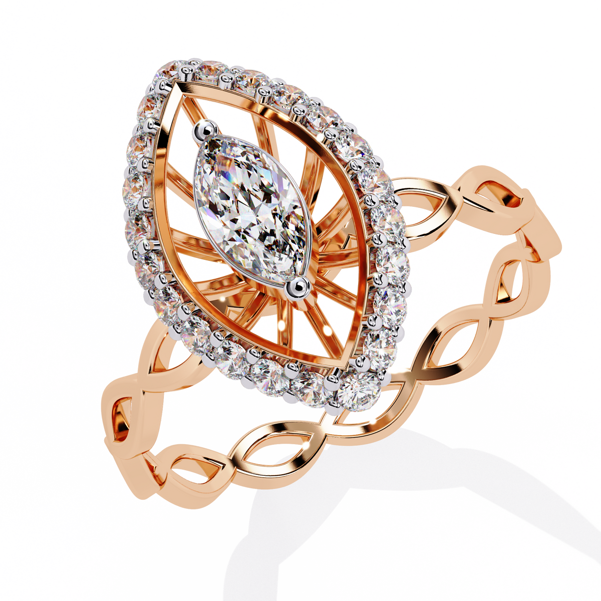 Reverra 14K Gold Marquise & Round Lab Grown Diamond Halo Engagement Ring for Women, CTTW-0.56