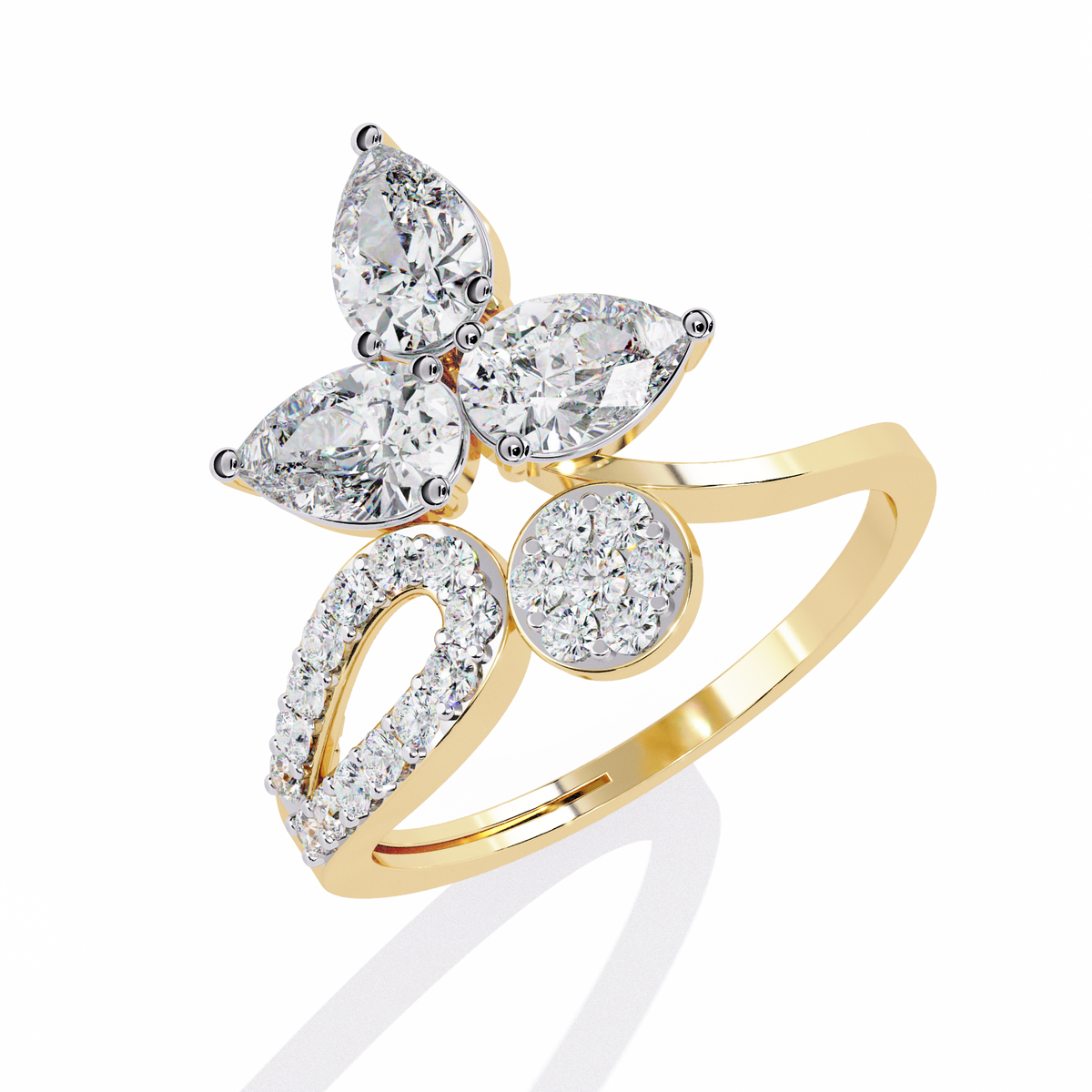 Reverra 14K Pear Diamond Floral Open Engagement Ring, CTTW-1.21