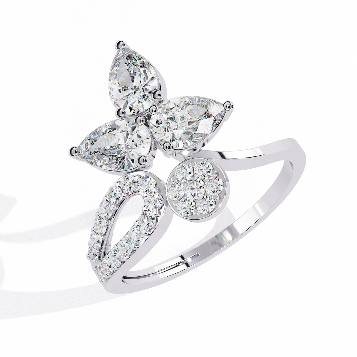 Reverra 14K Pear Diamond Floral Open Engagement Ring, CTTW-1.21