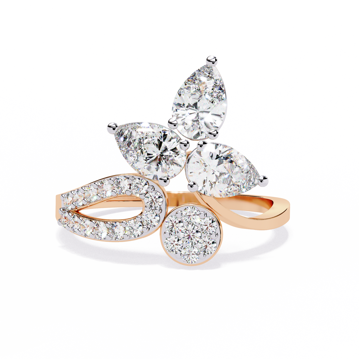 Reverra 14K Pear Diamond Floral Open Engagement Ring, CTTW-1.21