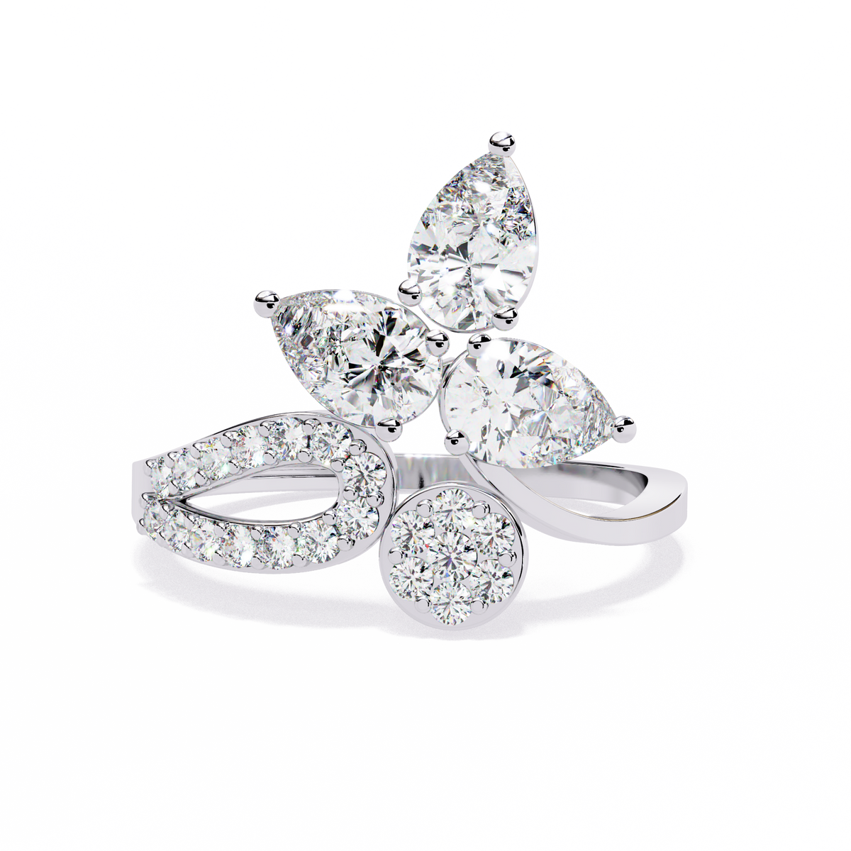 Reverra 14K Pear Diamond Floral Open Engagement Ring, CTTW-1.21