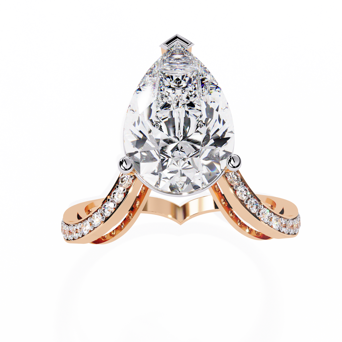Reverra 14K Gold Pear & Round Lab Grown Diamond Split Shank Engagement Ring for Women, CTTW-5