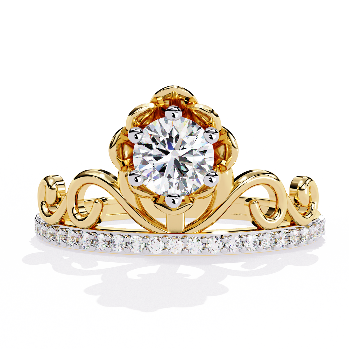 Reverra 14K Round Diamond Floral Scroll Engagement Ring, CTTW-0.56
