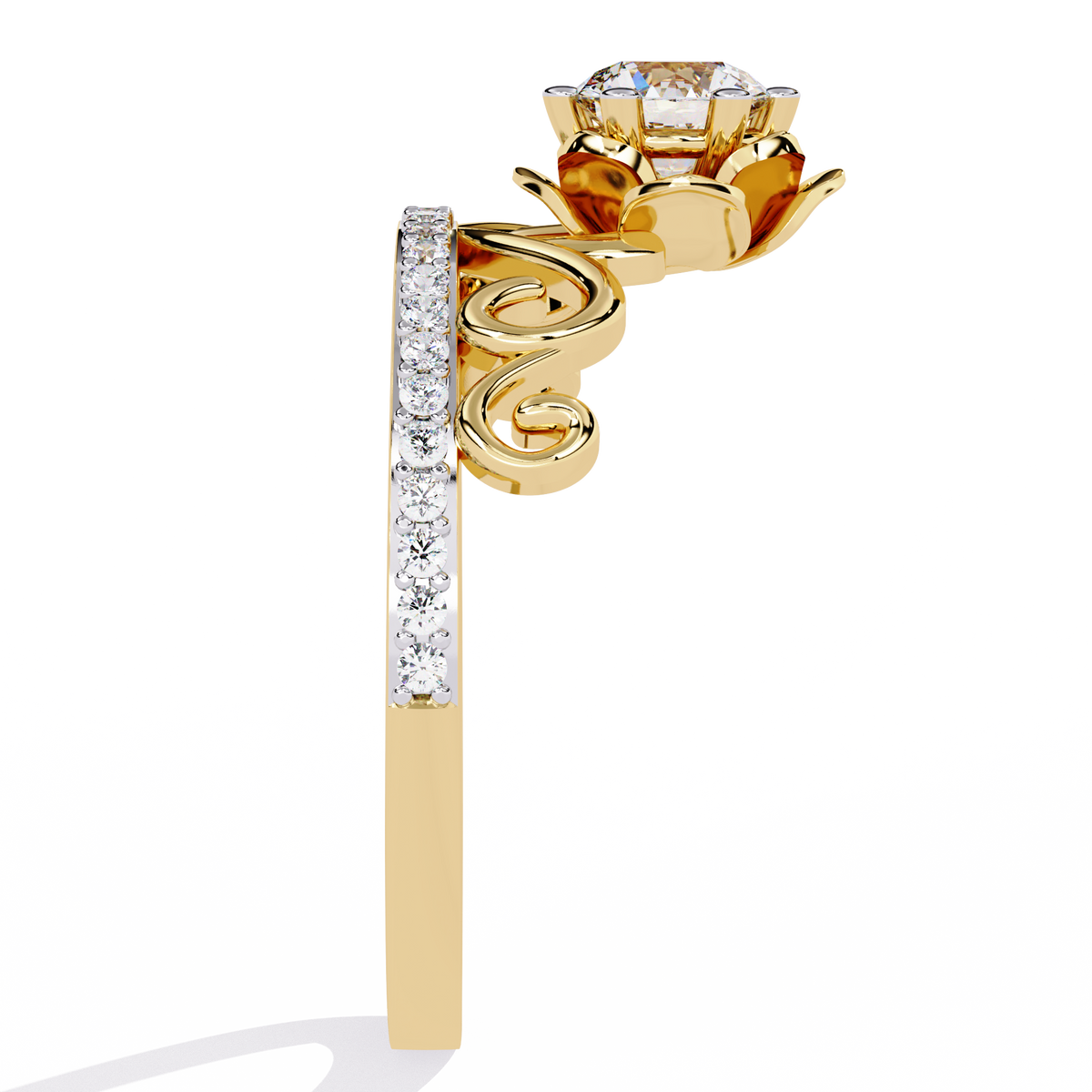 Reverra 14K Round Diamond Floral Scroll Engagement Ring, CTTW-0.56