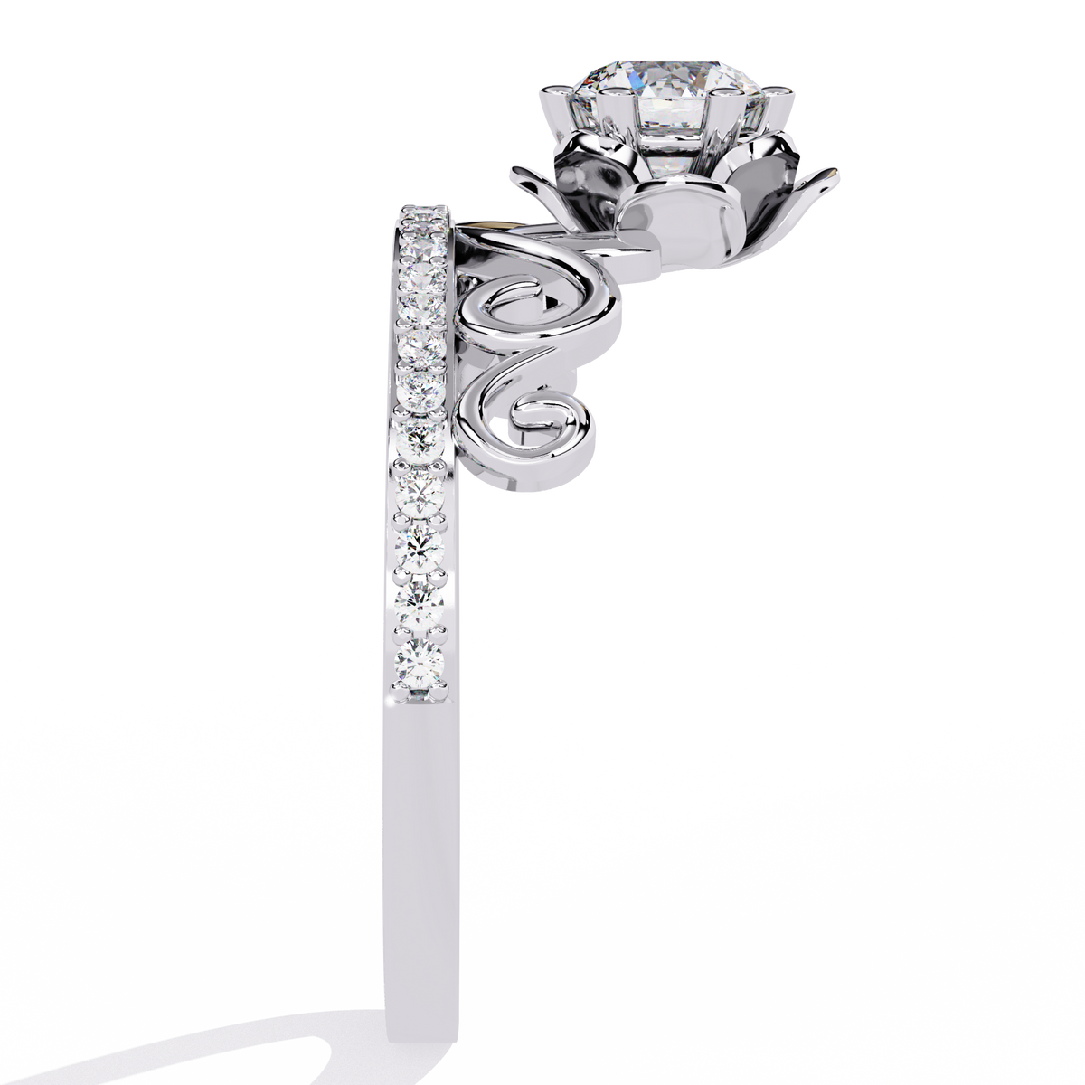 Reverra 14K Round Diamond Floral Scroll Engagement Ring, CTTW-0.56