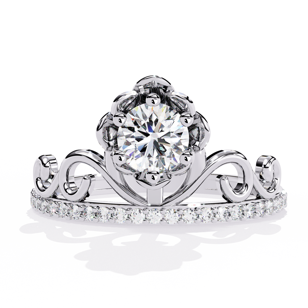 Reverra 14K Round Diamond Floral Scroll Engagement Ring, CTTW-0.56