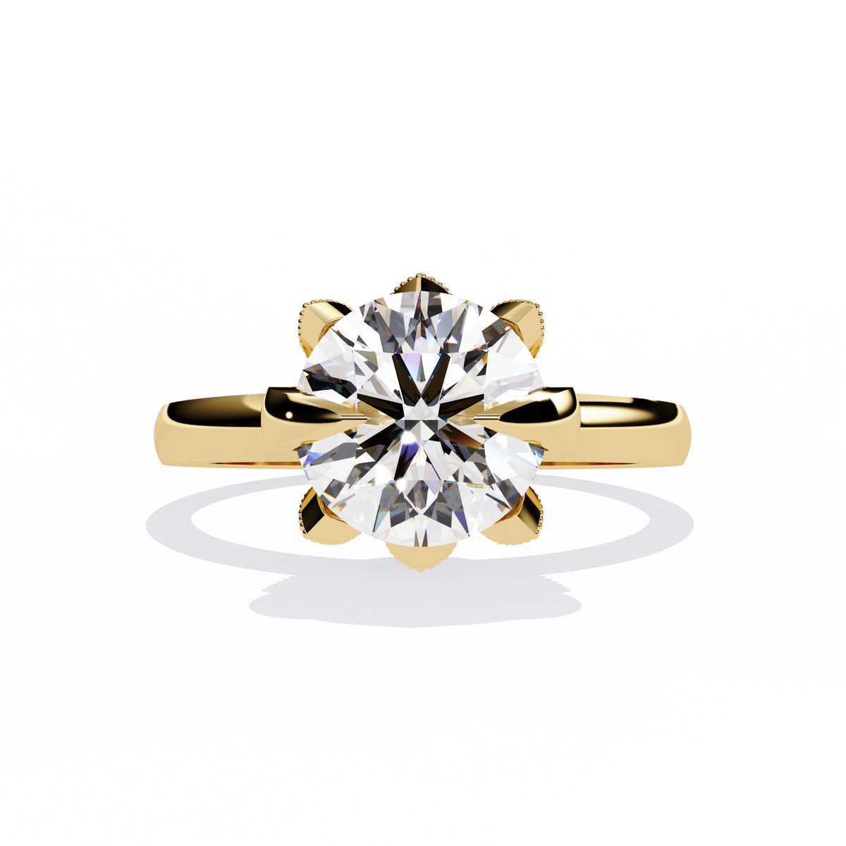 Reverra 14K Gold Round Lab Grown Diamond Lotus Solitaire Engagement Ring for Women, CTTW-3.17