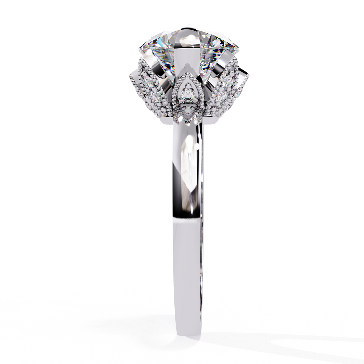 Reverra 14K Round Diamond Lotus Solitaire Ring, CTTW-3.17