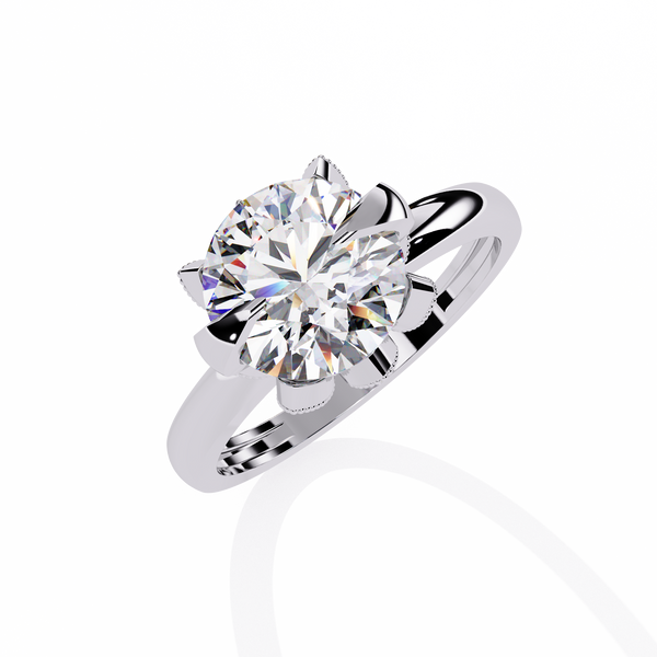 Reverra 14K Gold Round Lab Grown Diamond Lotus Solitaire Engagement Ring for Women, CTTW-3.17