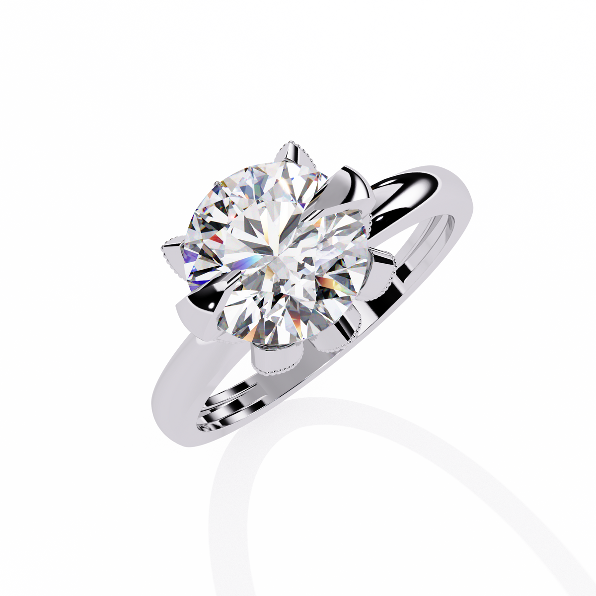 Reverra 14K Gold Round Lab Grown Diamond Lotus Solitaire Engagement Ring for Women, CTTW-3.17