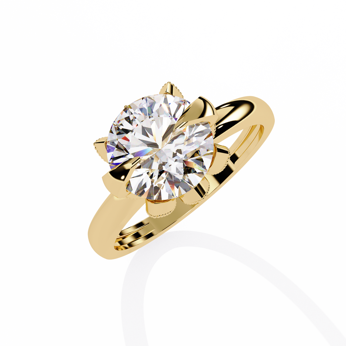 Reverra 14K Gold Round Lab Grown Diamond Lotus Solitaire Engagement Ring for Women, CTTW-3.17