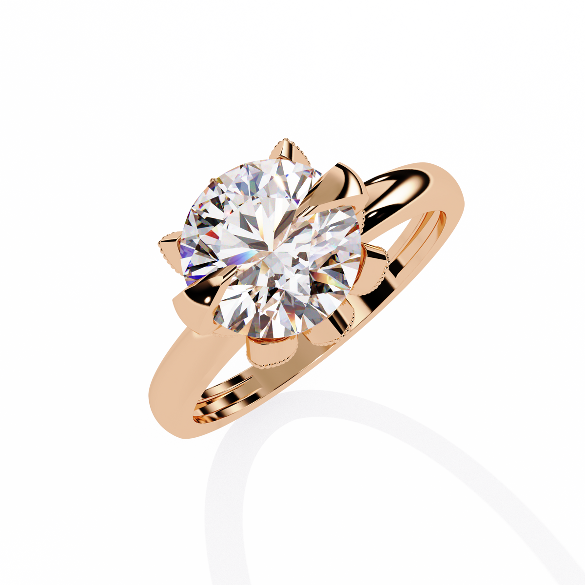 Reverra 14K Gold Round Lab Grown Diamond Lotus Solitaire Engagement Ring for Women, CTTW-3.17