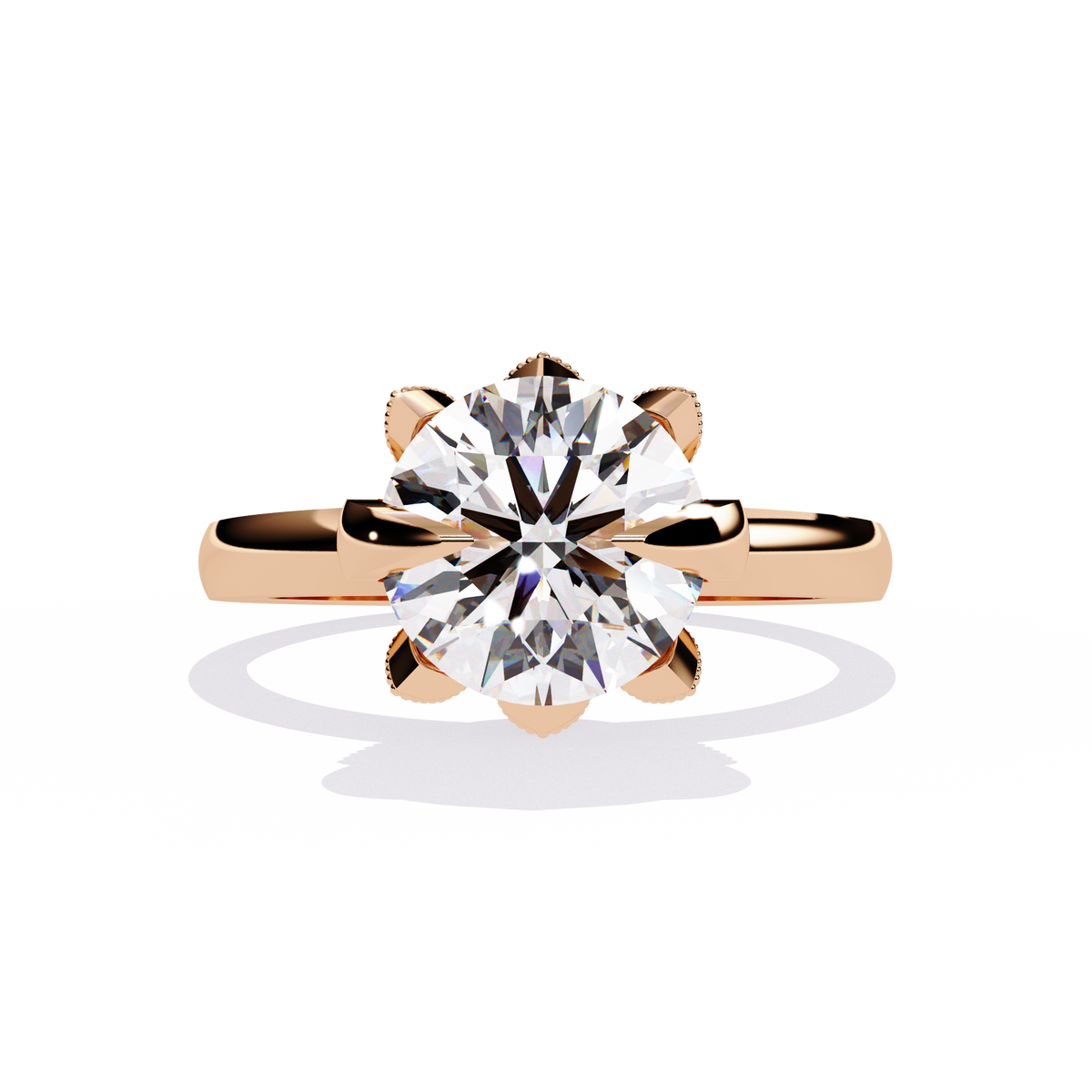 Reverra 14K Gold Round Lab Grown Diamond Lotus Solitaire Engagement Ring for Women, CTTW-3.17