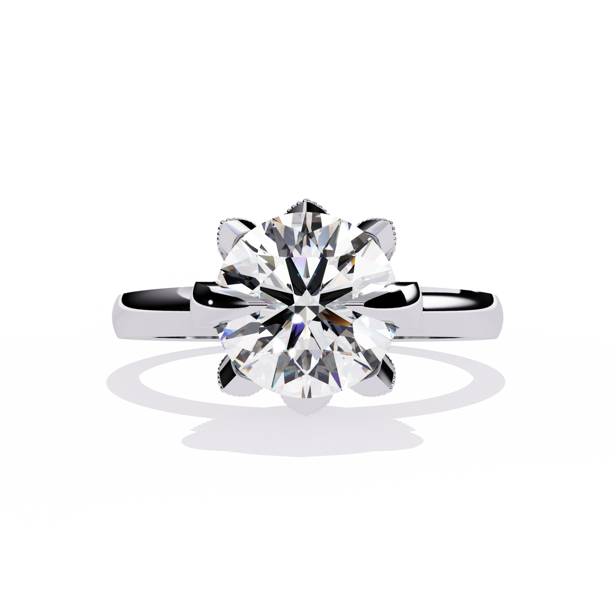 Reverra 14K Gold Round Lab Grown Diamond Lotus Solitaire Engagement Ring for Women, CTTW-3.17