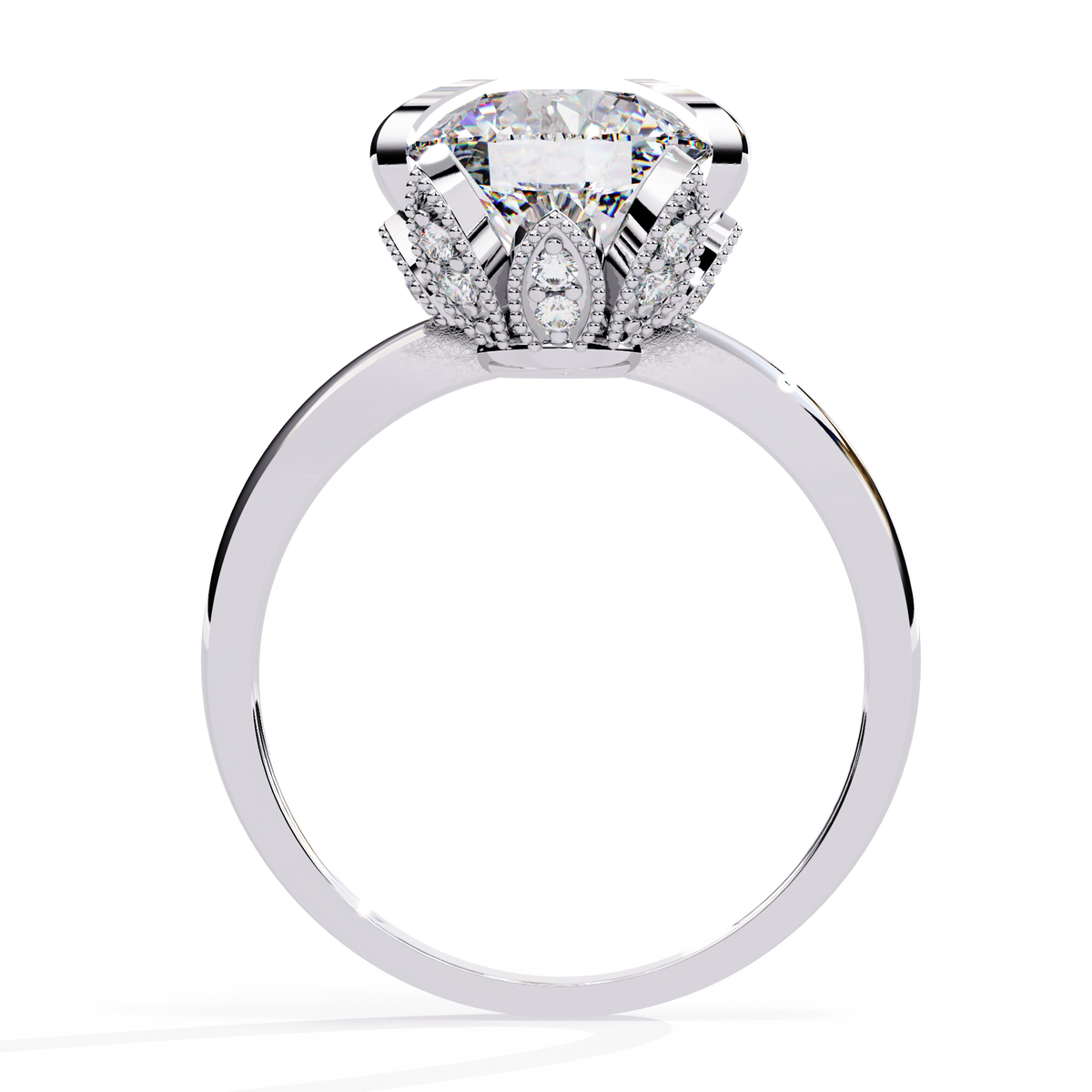 Reverra 14K Gold Round Lab Grown Diamond Lotus Solitaire Engagement Ring for Women, CTTW-3.17