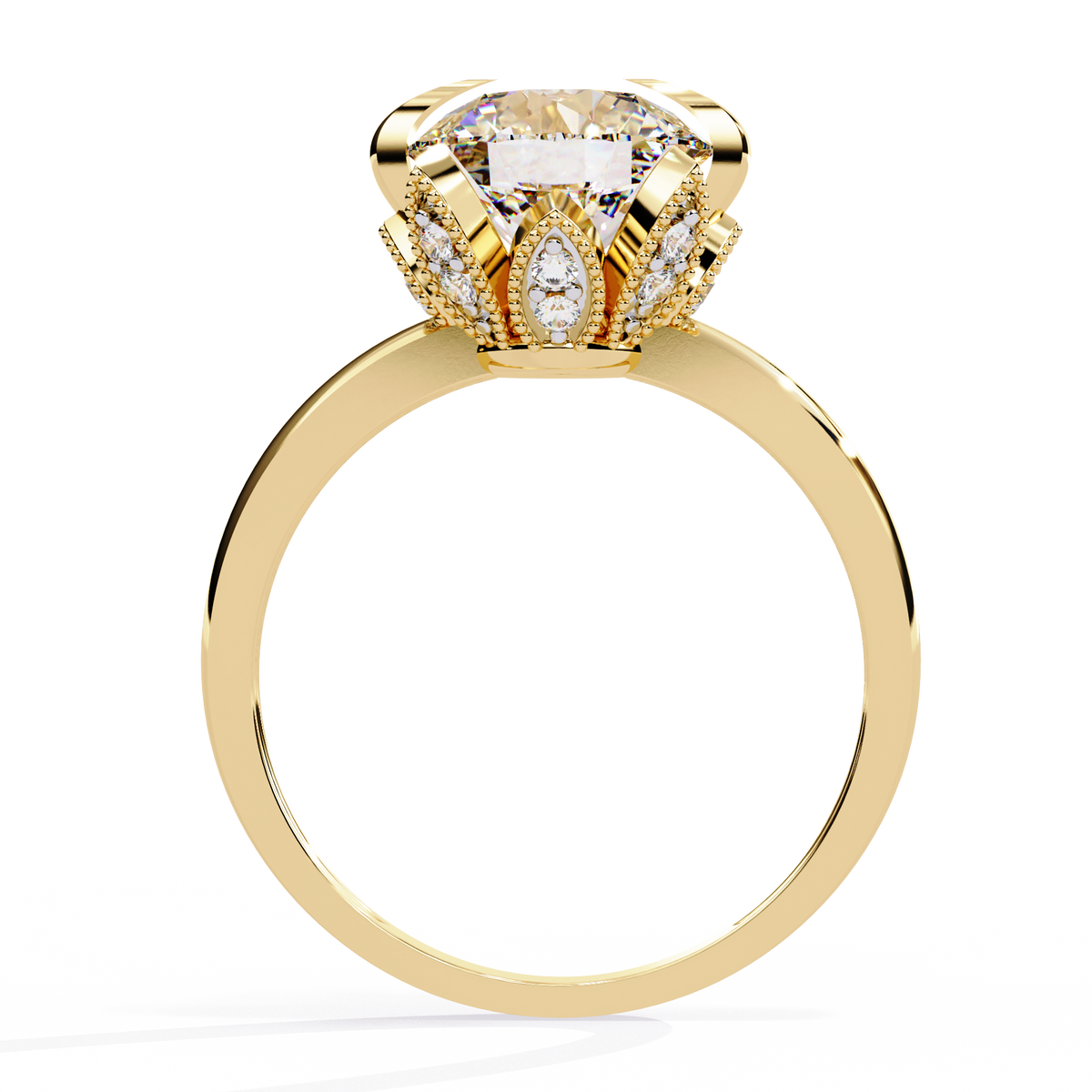 Reverra 14K Gold Round Lab Grown Diamond Lotus Solitaire Engagement Ring for Women, CTTW-3.17