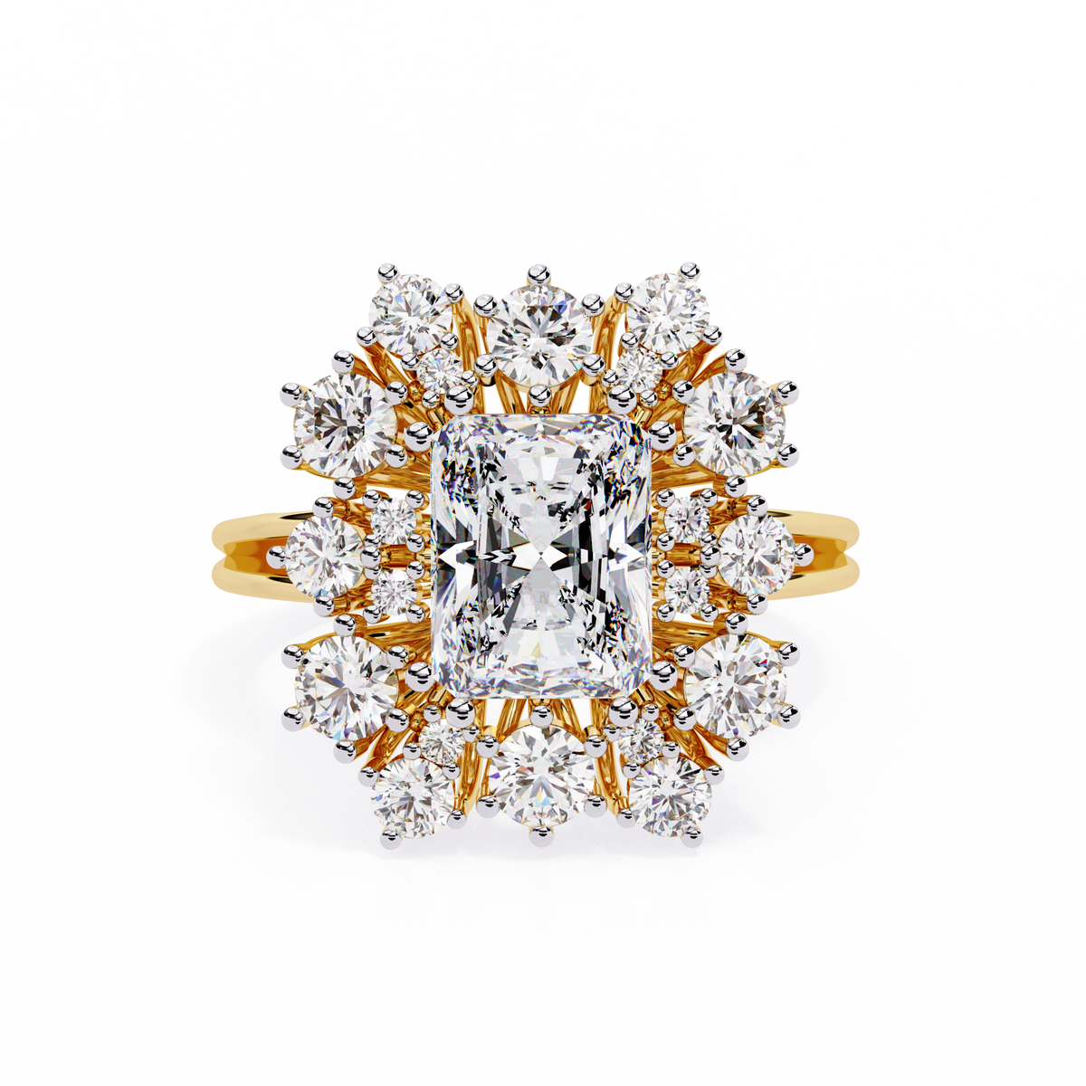 Reverra 14K Radiant Diamond Starburst Halo Ring, CTTW-4.46