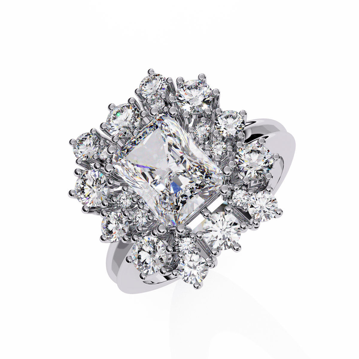 Reverra 14K Radiant Diamond Starburst Halo Ring, CTTW-4.46
