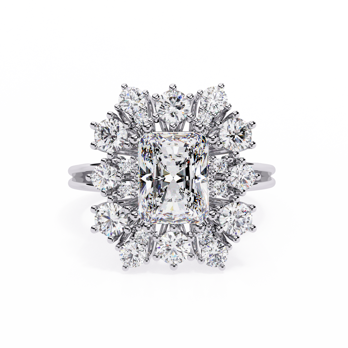 Reverra 14K Radiant Diamond Starburst Halo Ring, CTTW-4.46