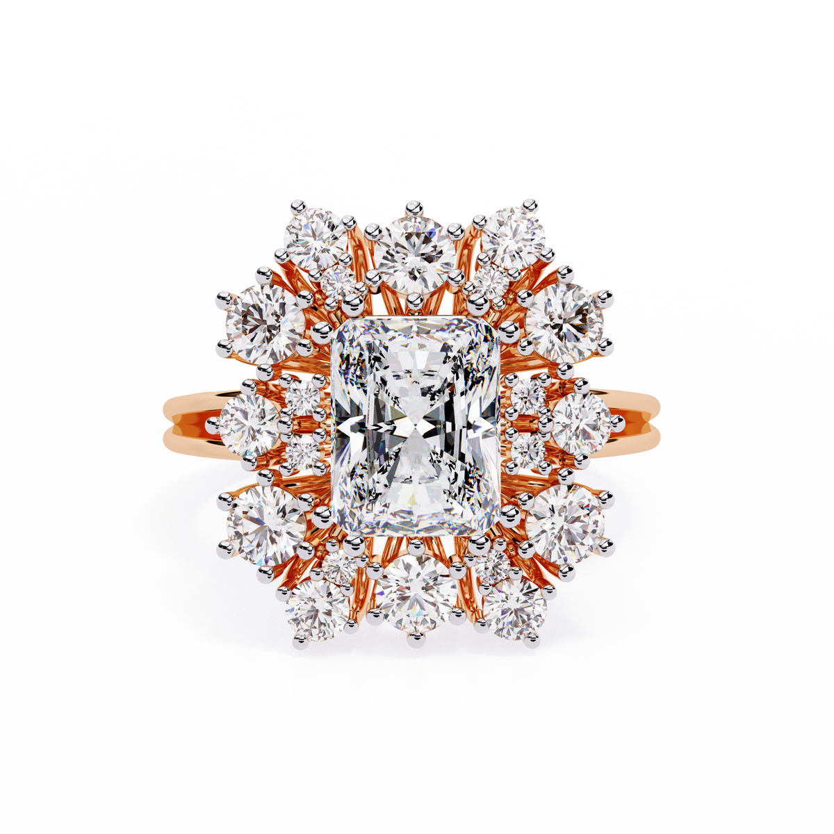 Reverra 14K Radiant Diamond Starburst Halo Ring, CTTW-4.46