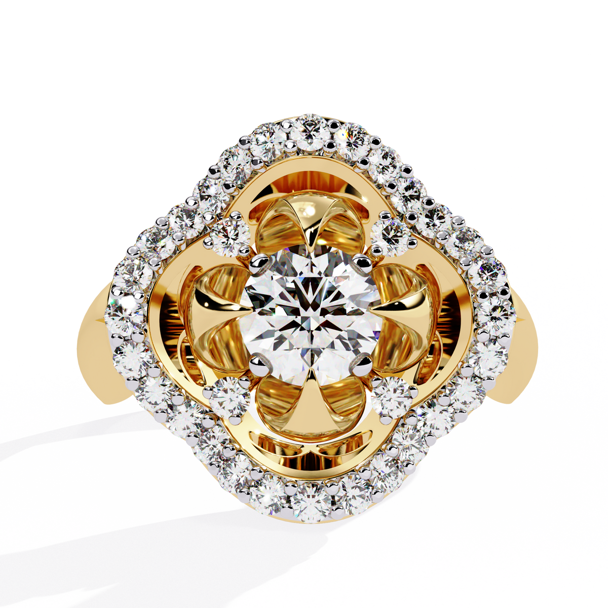 Reverra 14K Round Diamond Petal Halo Engagement Ring, CTTW-0.81