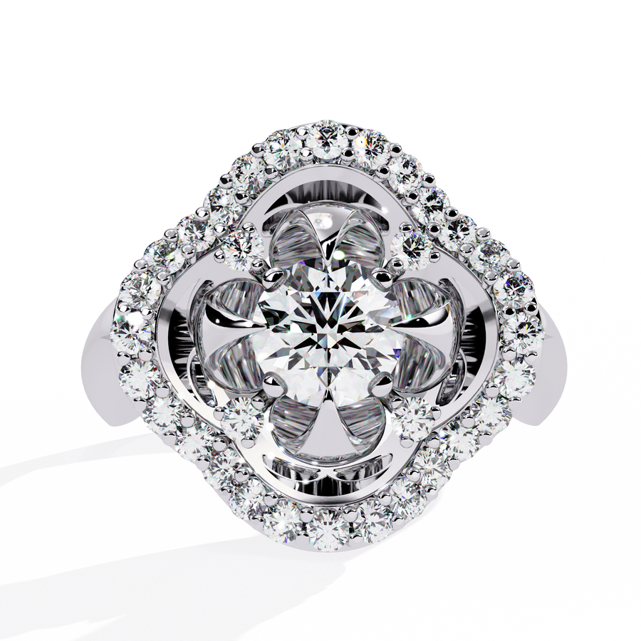 Reverra 14K Gold Round Lab Grown Diamond Petal Halo Engagement Ring for Women, CTTW-0.81