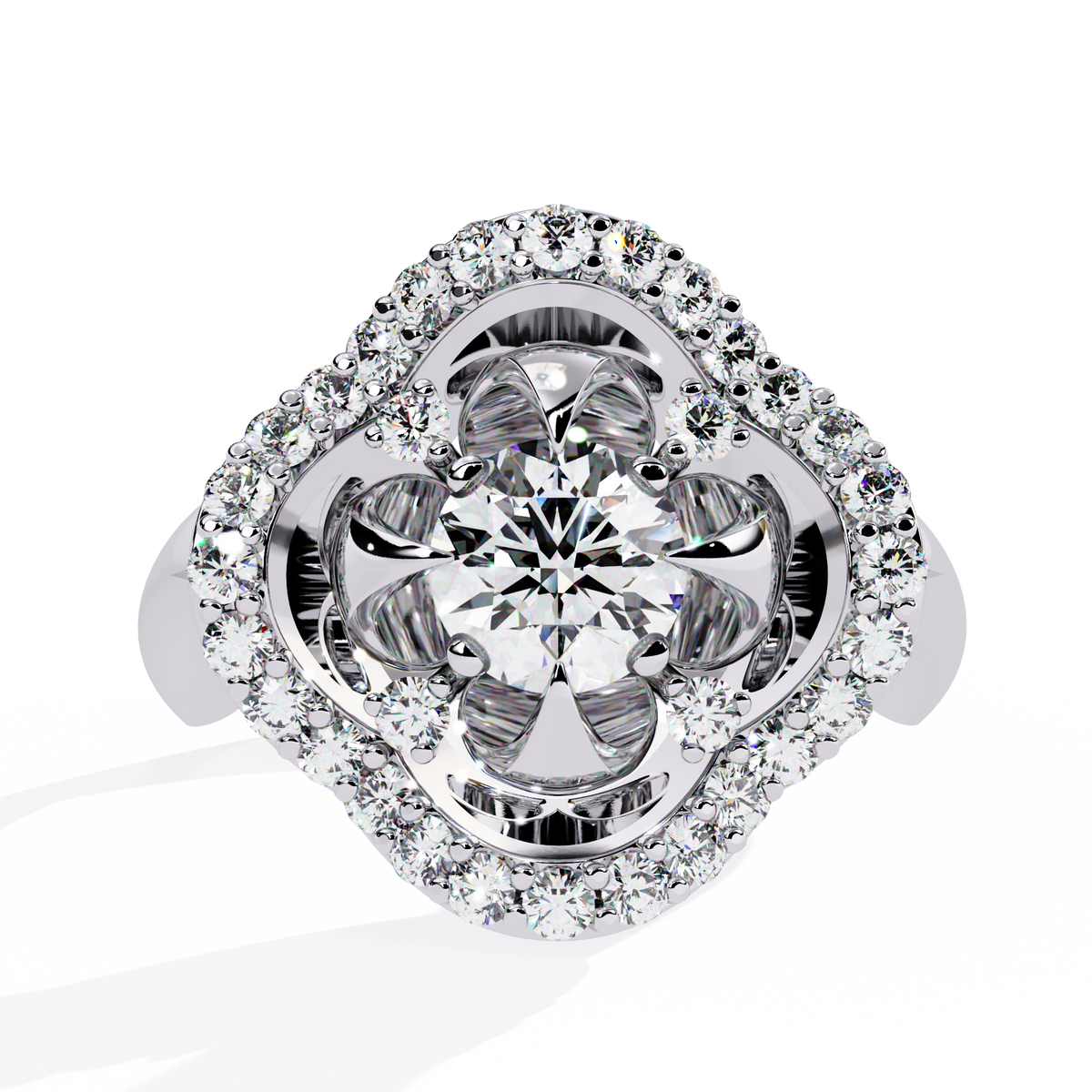 Reverra 14K Round Diamond Petal Halo Engagement Ring, CTTW-0.81