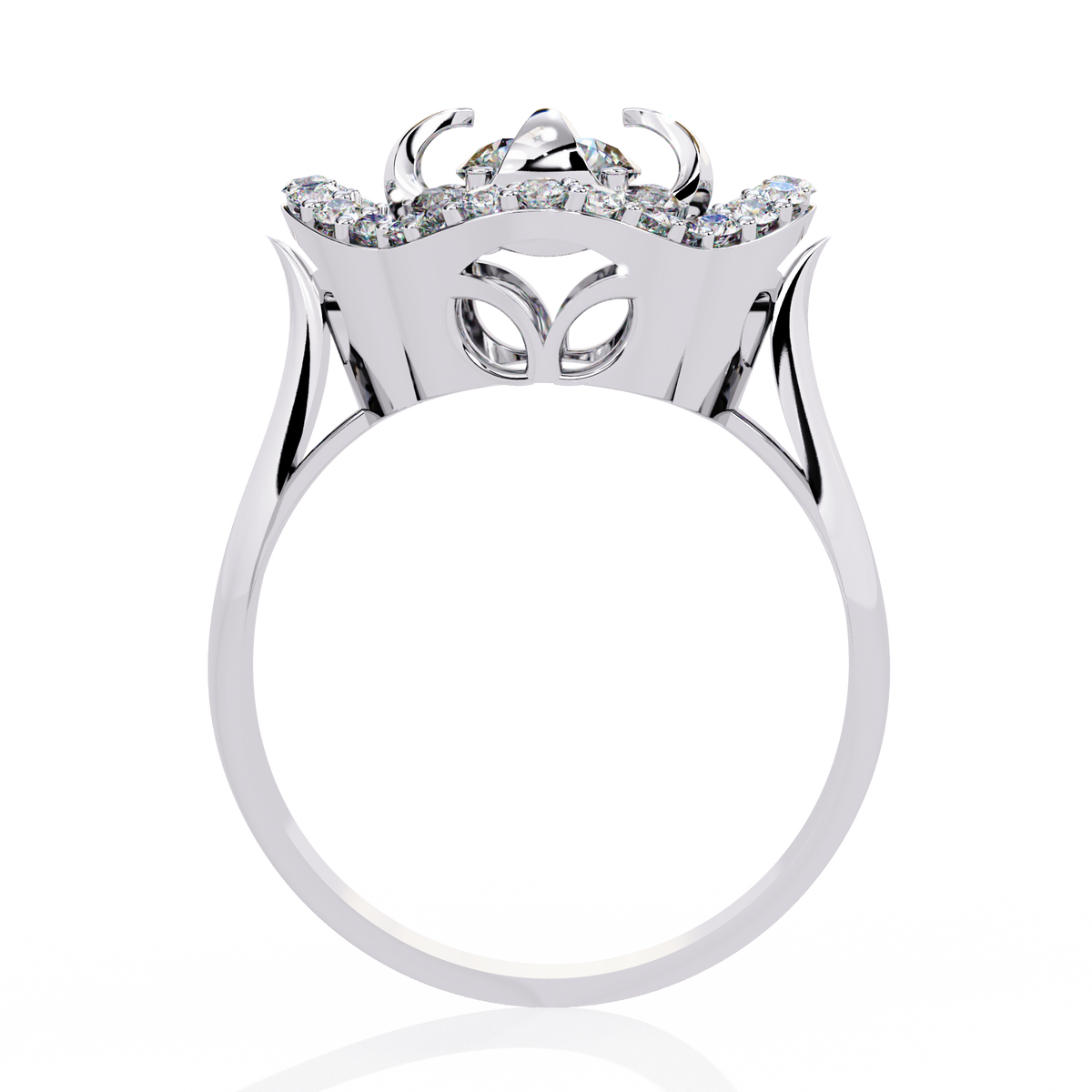 Reverra 14K Round Diamond Petal Halo Engagement Ring, CTTW-0.81