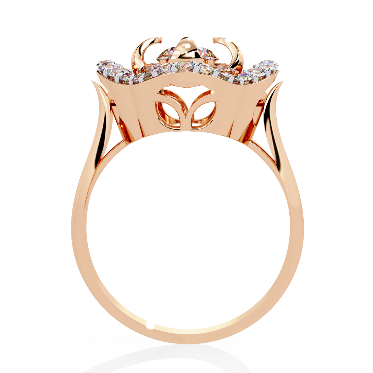 Reverra 14K Round Diamond Petal Halo Engagement Ring, CTTW-0.81