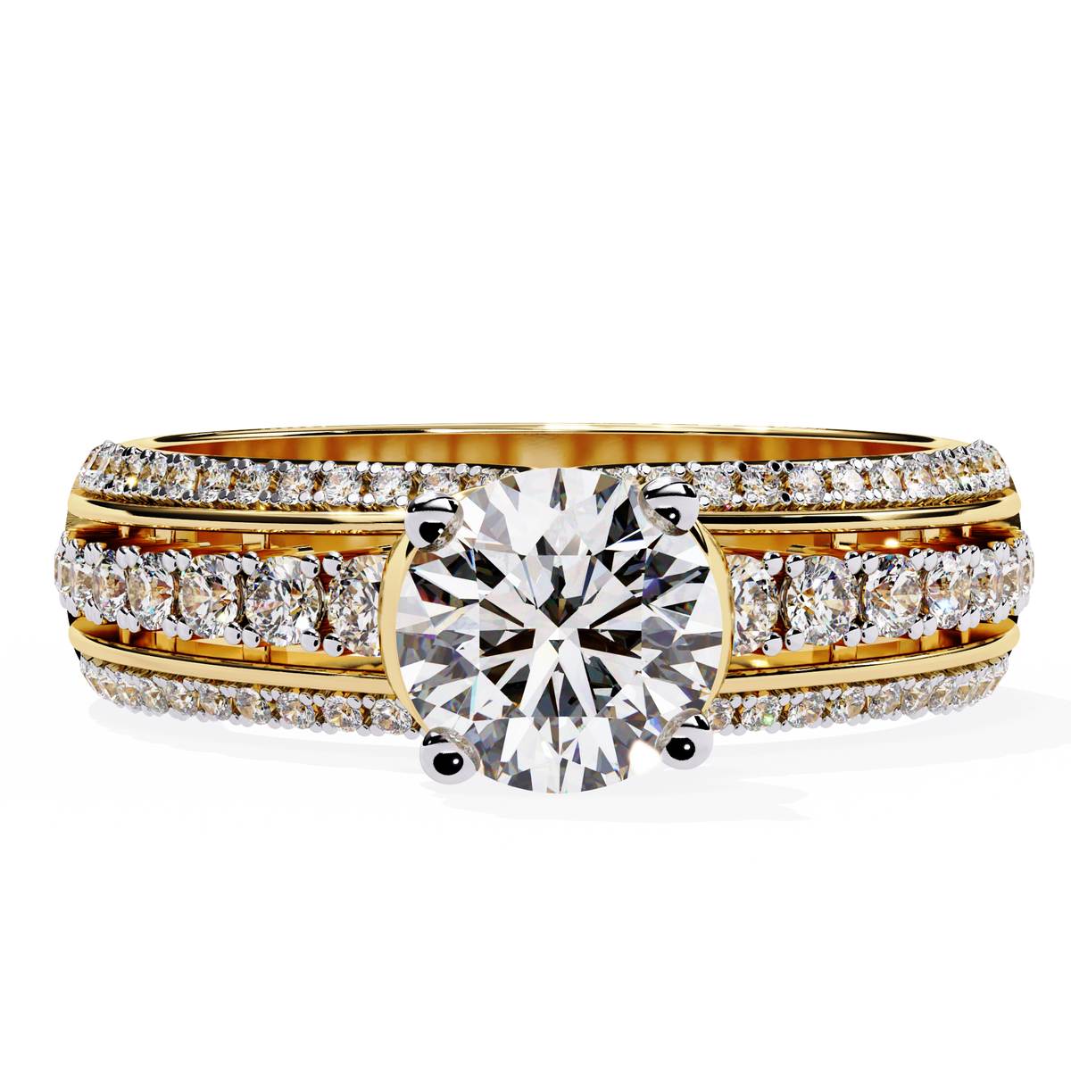Reverra 14K Round Diamond Triple Row Engagement Ring, CTTW-1.23