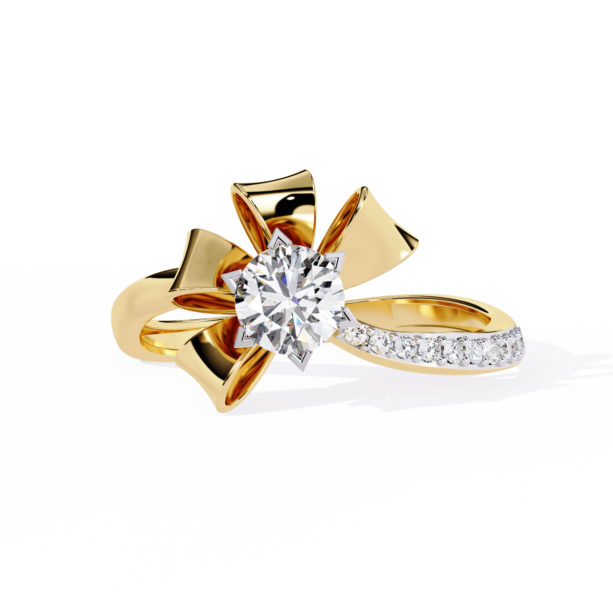 Reverra 14K Round Diamond Bow Design Engagement Ring, CTTW-0.5