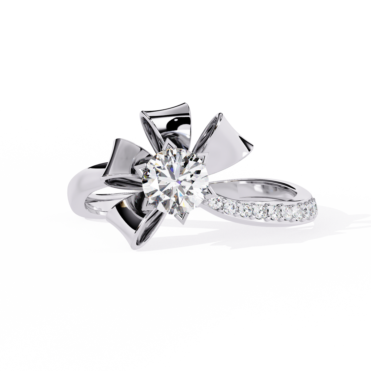 Reverra 14K Round Diamond Bow Design Engagement Ring, CTTW-0.5