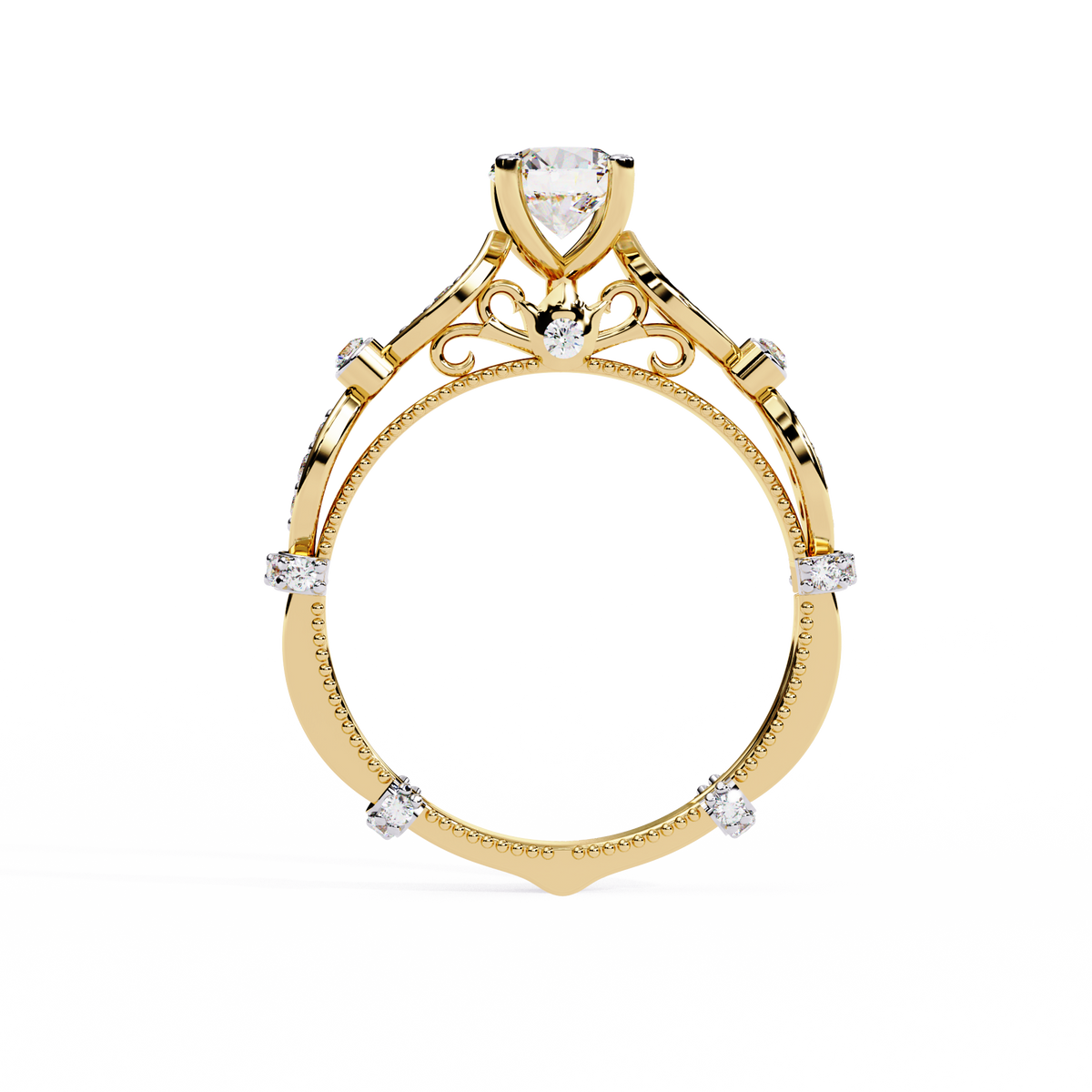 Reverra 14K Round Diamond Vintage Marquise Engagement Ring, CTTW-0.84