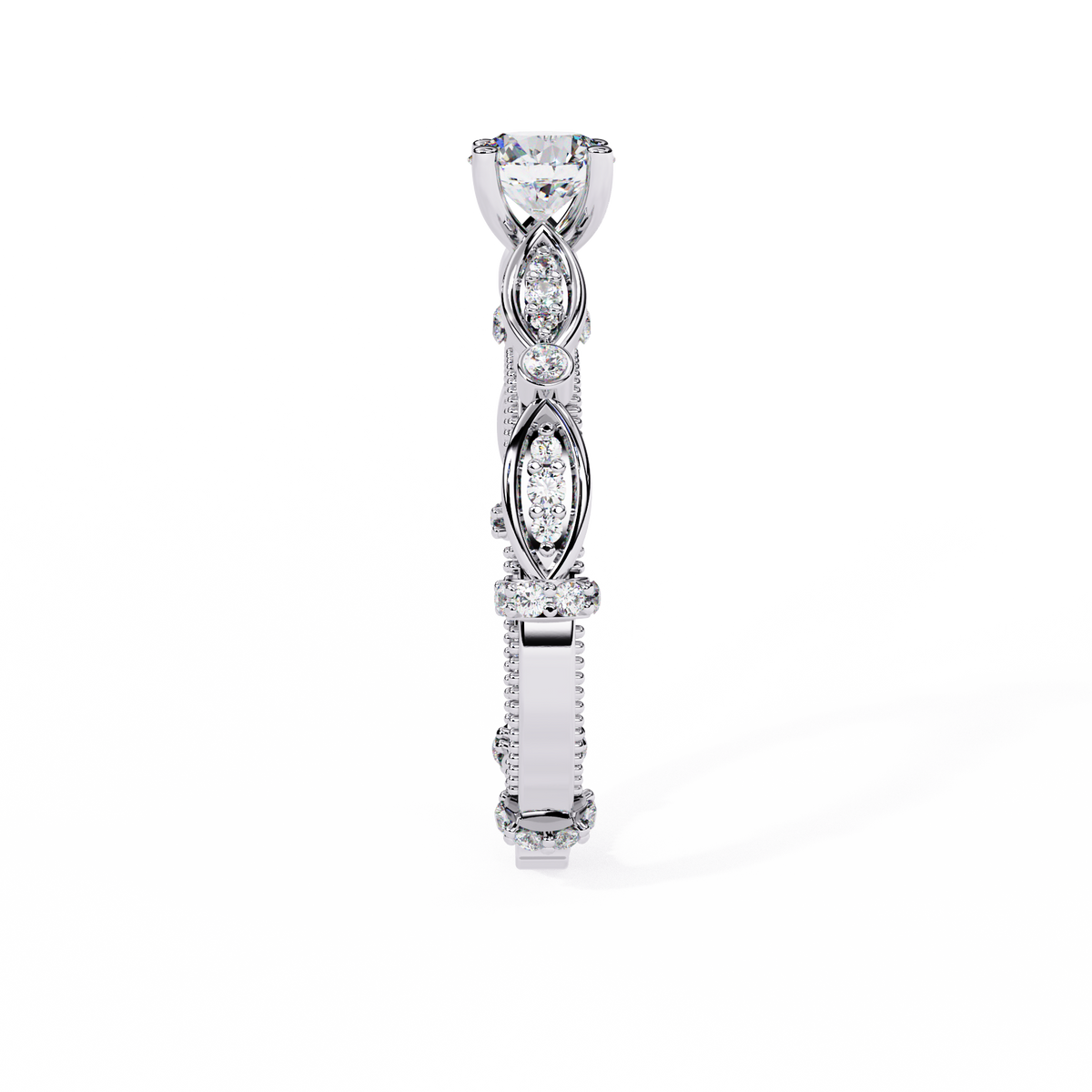 Reverra 14K Round Diamond Vintage Marquise Engagement Ring, CTTW-0.84