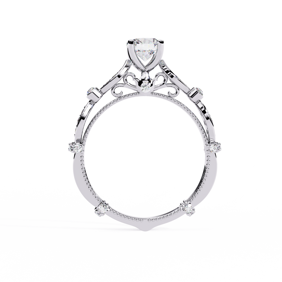 Reverra 14K Gold Round Lab Grown Diamond Vintage Marquise Engagement Ring for Women, CTTW-0.84