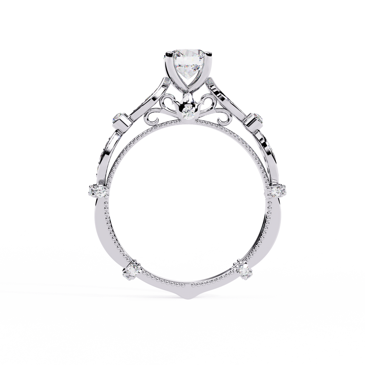 Reverra 14K Round Diamond Vintage Marquise Engagement Ring, CTTW-0.84