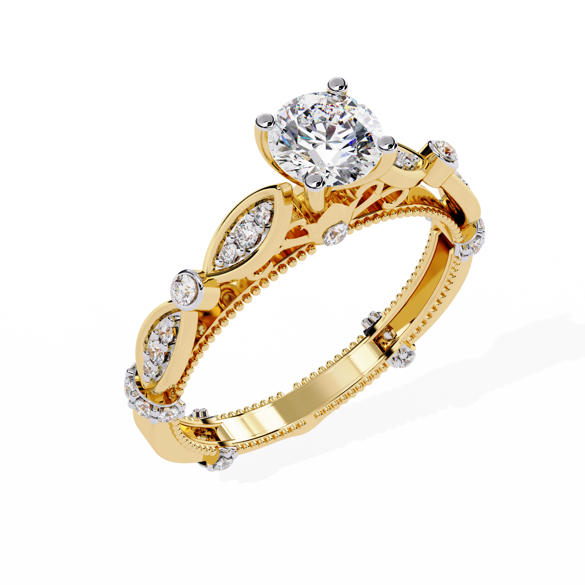 Reverra 14K Round Diamond Vintage Marquise Engagement Ring, CTTW-0.84
