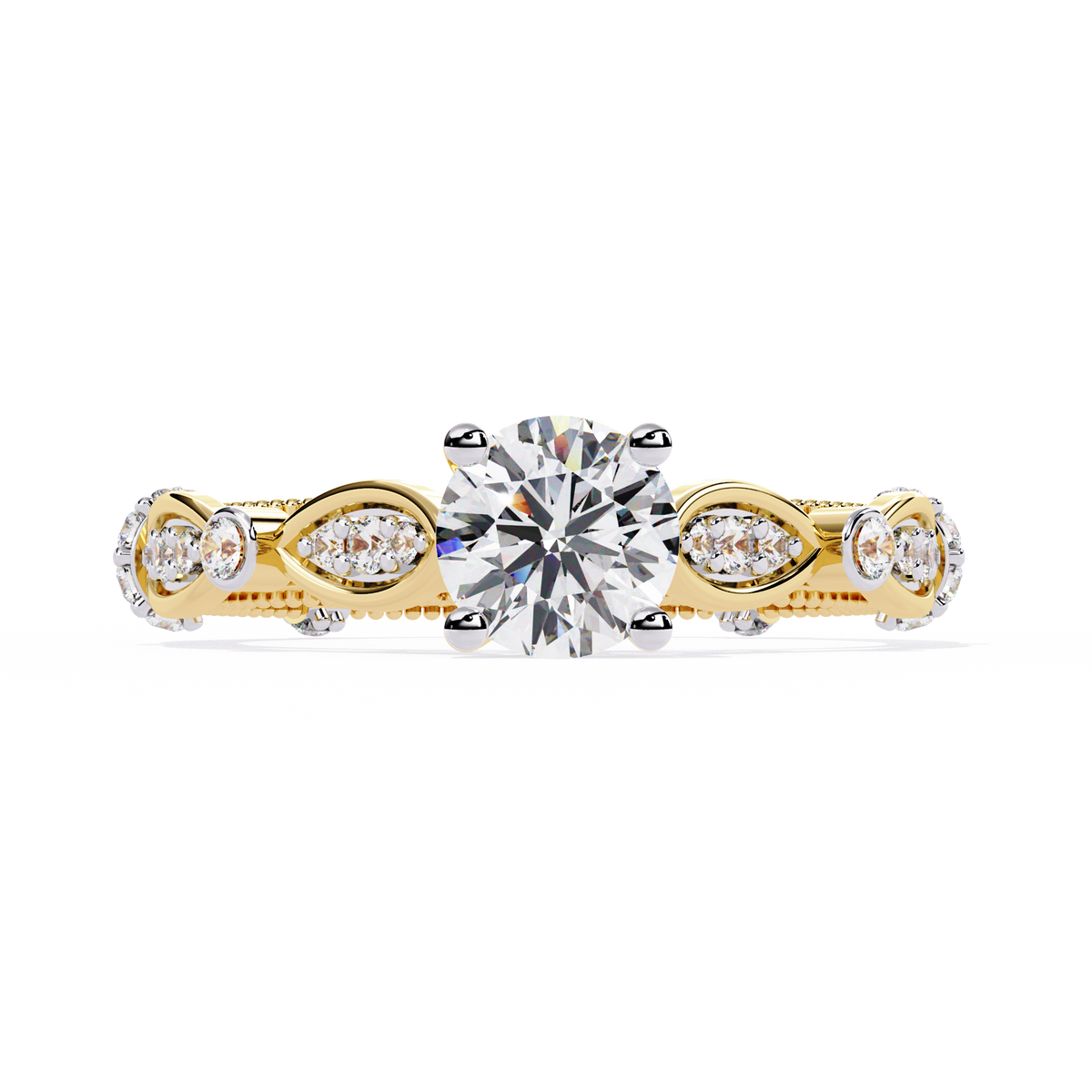 Reverra 14K Round Diamond Vintage Marquise Engagement Ring, CTTW-0.84