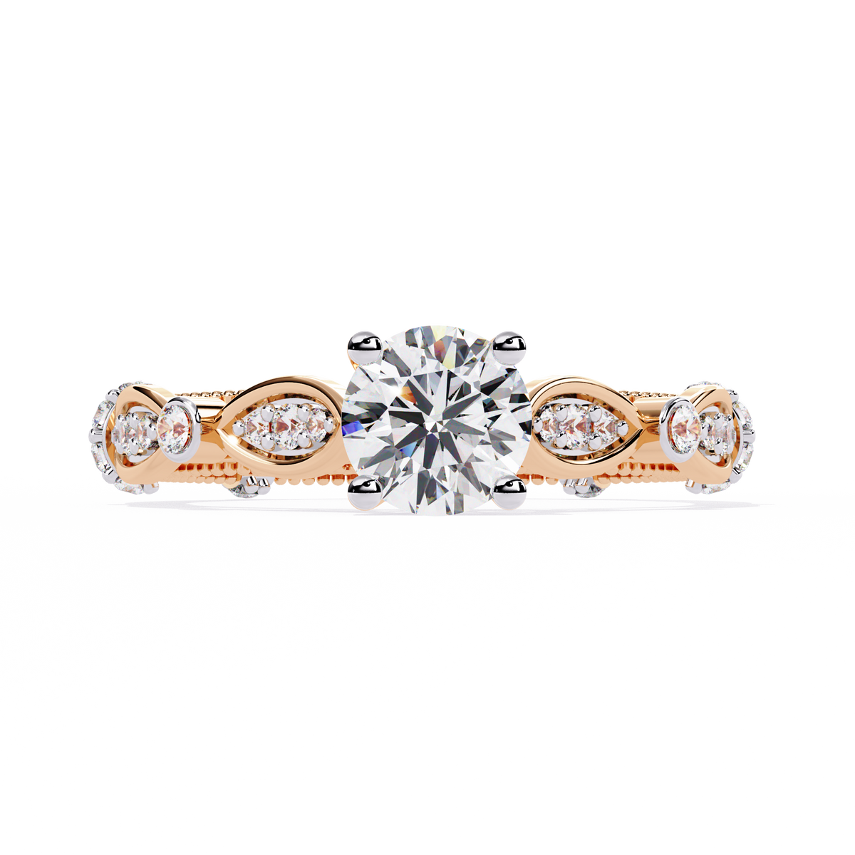 Reverra 14K Round Diamond Vintage Marquise Engagement Ring, CTTW-0.84